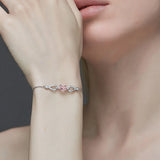 14k Silver Pink Crystal Zircon Chain Bracelet for Women
