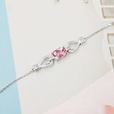 14k Silver Pink Crystal Zircon Chain Bracelet for Women