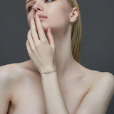 14k Silver Pink Crystal Zircon Chain Bracelet for Women
