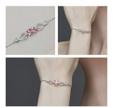 14k Silver Pink Crystal Zircon Chain Bracelet for Women