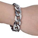 14mm Stainless Steel Cuban Chain Bracelet w Rhinestone Men Women Jewelry