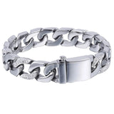 14mm Stainless Steel Cuban Chain Bracelet w Rhinestone Men Women Jewelry