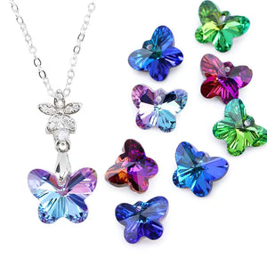 14mm Butterfly Pendant Beads Glass Charms Gems Crystal DIY 12pcs/lot