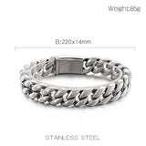 14mm Cuban Link Chain Bracelet Bangle 8.66 Inch 316L Stainless Steel