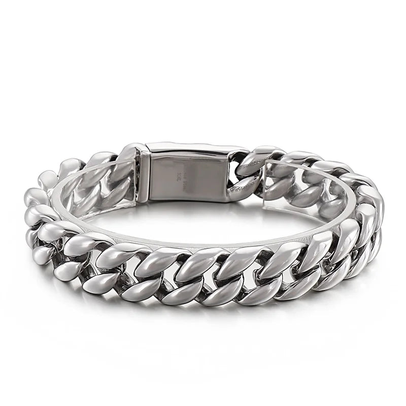 14mm Cuban Link Chain Bracelet Bangle 8.66 Inch 316L Stainless Steel