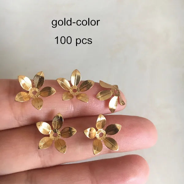 14mm Brass Floral Bead Caps for DIY Jewelry, Gold/Steel/Bronze Flowers Headwear