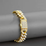 14mm Iced Out Cuban Link Bracelet Silver Rhinestone Chain Jewelry