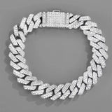 14mm Iced Out Cuban Link Bracelet Silver Rhinestone Chain Jewelry