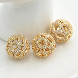 14mm Flower Hollow Round Beads DIY Cubic Zirconia Spacer Copper Metal Beads