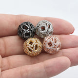 14mm Flower Hollow Round Beads DIY Cubic Zirconia Spacer Copper Metal Beads