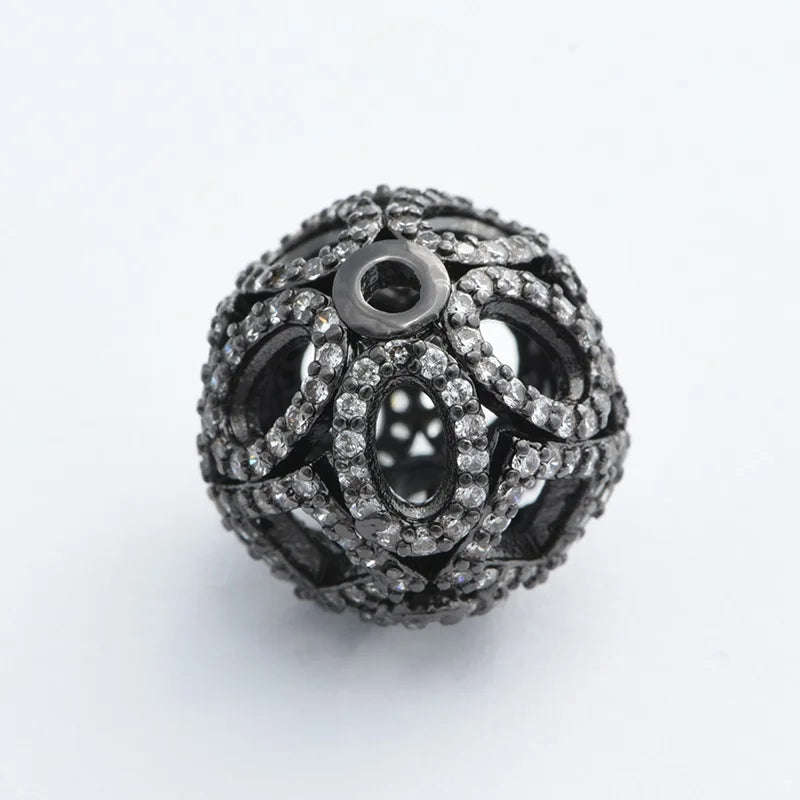14mm Flower Hollow Round Beads DIY Cubic Zirconia Spacer Copper Metal Beads