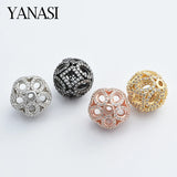 14mm Flower Hollow Round Beads DIY Cubic Zirconia Spacer Copper Metal Beads