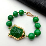 Green Jade Buddha Carved Bracelet Charm Religious Jewelry