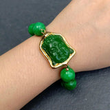 Green Jade Buddha Carved Bracelet Charm Religious Jewelry