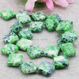 14mm Green Riverstones Diagonal Square Loose DIY Beads