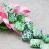 14mm Green Riverstones Diagonal Square Loose DIY Beads