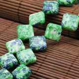 14mm Green Riverstones Diagonal Square Loose DIY Beads