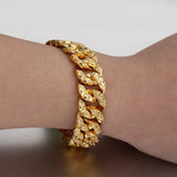 14mm Hammered Cuban Link Bracelet Yellow Chain Bracelet