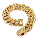 14mm Hammered Cuban Link Bracelet Yellow Chain Bracelet