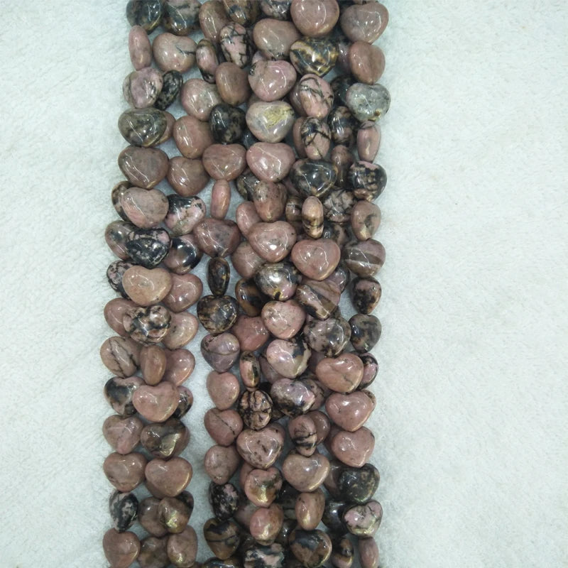 14mm Rhodonite Stone Heart Beads for Jewelry Making - Loose Stone Beads DIY
