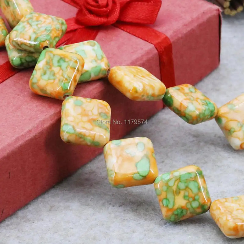 14mm Hot Yellow Riverstones Rain Flower Rainbow Stone Gems Loose Beads