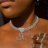 14mm Iced Out A-Z Cursive Initial Letter Pendant Cuban Necklace For Women Men
