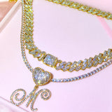 14mm Iced Out A-Z Cursive Initial Letter Pendant Cuban Necklace For Women Men