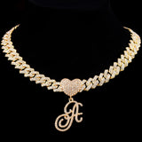 14mm Iced Out A-Z Cursive Initial Letter Pendant Cuban Necklace For Women Men