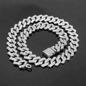 14mm Rhombus Prong Cuban Link Chain Necklace Iced Out HipHop Men Jewelry