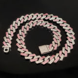 14mm Rhombus Prong Cuban Link Chain Necklace Iced Out HipHop Men Jewelry