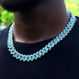 14mm Rhinestone Paved Cuban Link Chain Necklace HipHop Jewelry