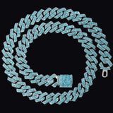 14mm Rhinestone Paved Cuban Link Chain Necklace HipHop Jewelry
