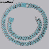14mm Rhinestone Paved Cuban Link Chain Necklace HipHop Jewelry