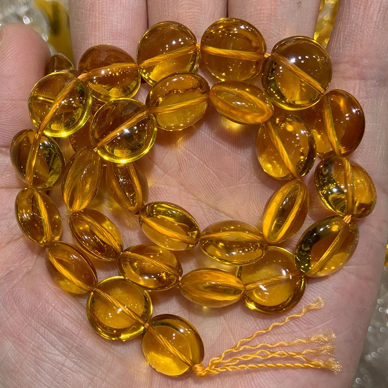 14mm Natural Citrine Beads 15'' Coin Yellow DIY Loose Beads