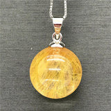 14mm Natural Rutilated Pendant Wealth Healing Gift Luck Crystal Stone