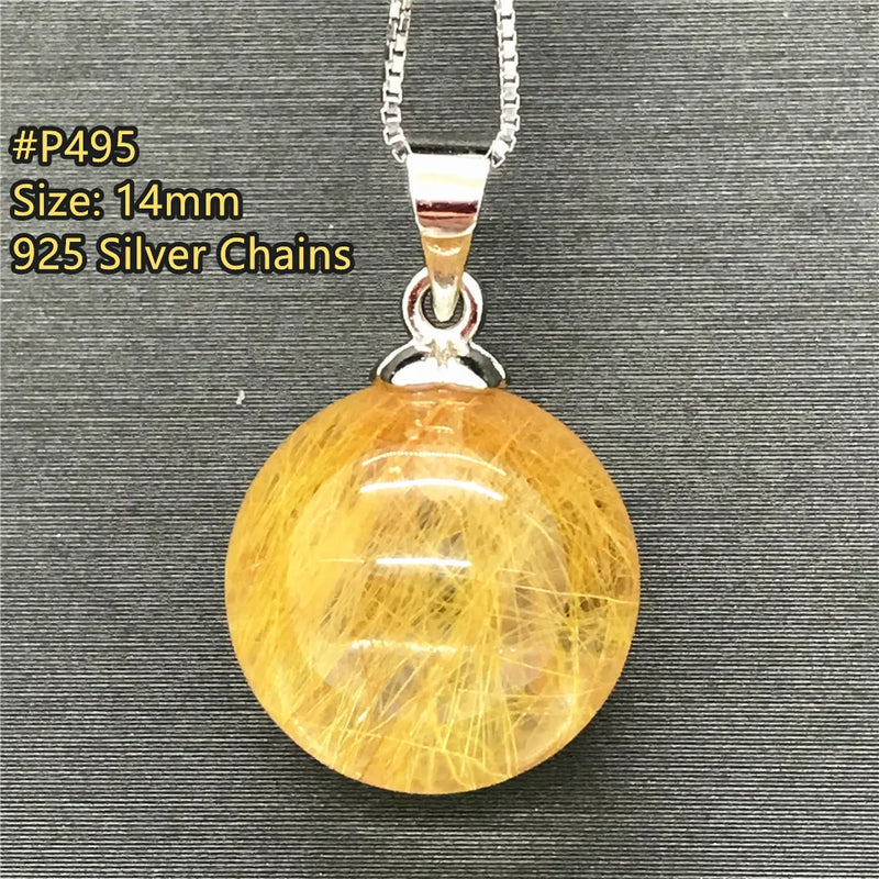 14mm Natural Rutilated Pendant Wealth Healing Gift Luck Crystal Stone