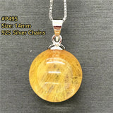 14mm Natural Rutilated Pendant Wealth Healing Gift Luck Crystal Stone