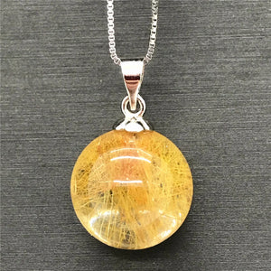 14mm Natural Rutilated Pendant Wealth Healing Gift Luck Crystal Stone