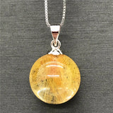 14mm Natural Rutilated Pendant Wealth Healing Gift Luck Crystal Stone