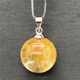 14mm Natural Rutilated Pendant Wealth Healing Gift Luck Crystal Stone