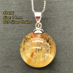 14mm Natural Rutilated Pendant Jewelry Wealth Gift Healing Crystal