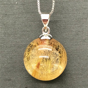14mm Natural Rutilated Pendant Jewelry Wealth Gift Healing Crystal