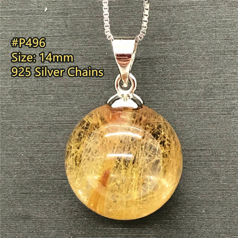 14mm Natural Rutilated Pendant Jewelry Wealth Gift Healing Crystal