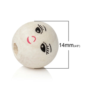 14mm Wood Spacer Beads Smile Face DIY Loose Beads, 100PCs