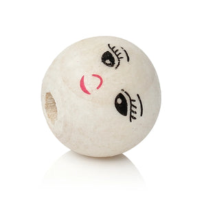 14mm Wood Spacer Beads Smile Face DIY Loose Beads, 100PCs