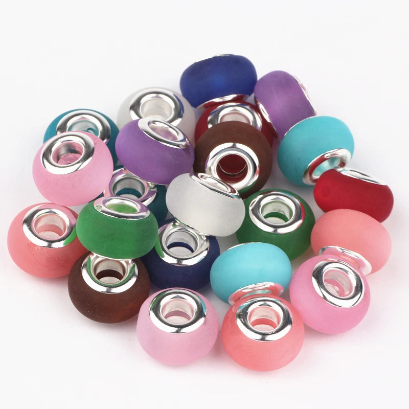 14mm Resin Charms Beads for Bracelets Silver Plated, 100pcs