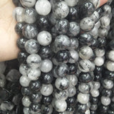 14mm Rutilated Quartz Crystal Stone Beads 15'' DIY Jewelry