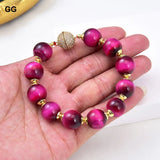 Fuchsia Tiger Eye Bracelet 14mm Round Smooth