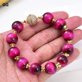 Fuchsia Tiger Eye Bracelet 14mm Round Smooth