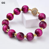 Fuchsia Tiger Eye Bracelet 14mm Round Smooth